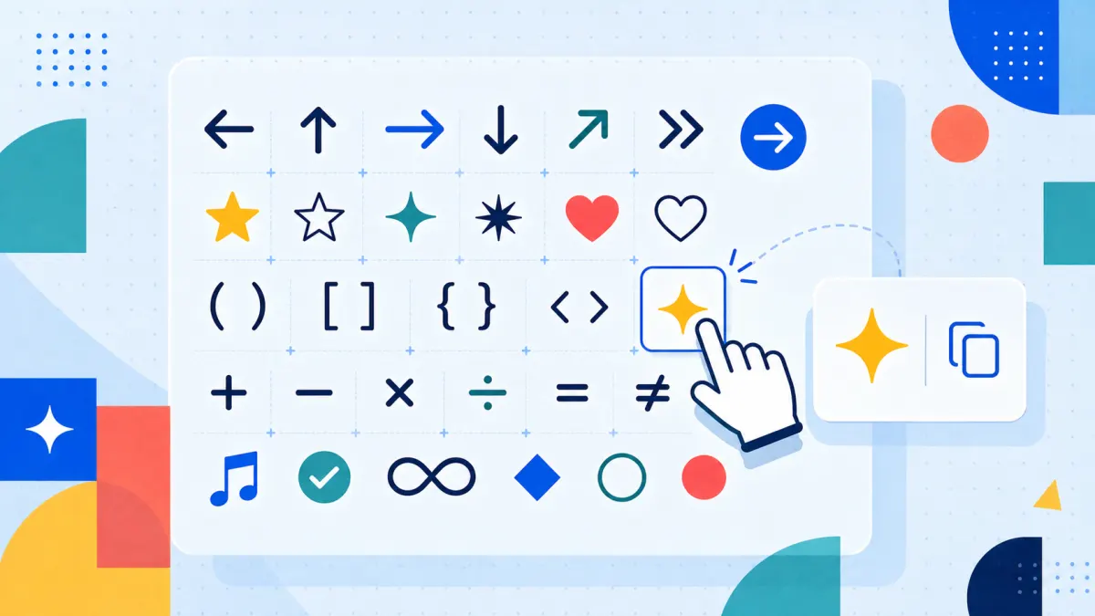 ภาพรวมสัญลักษณ์พิเศษ ลูกศร ดาว หัวใจ วงเล็บ และเครื่องหมาย Unicode